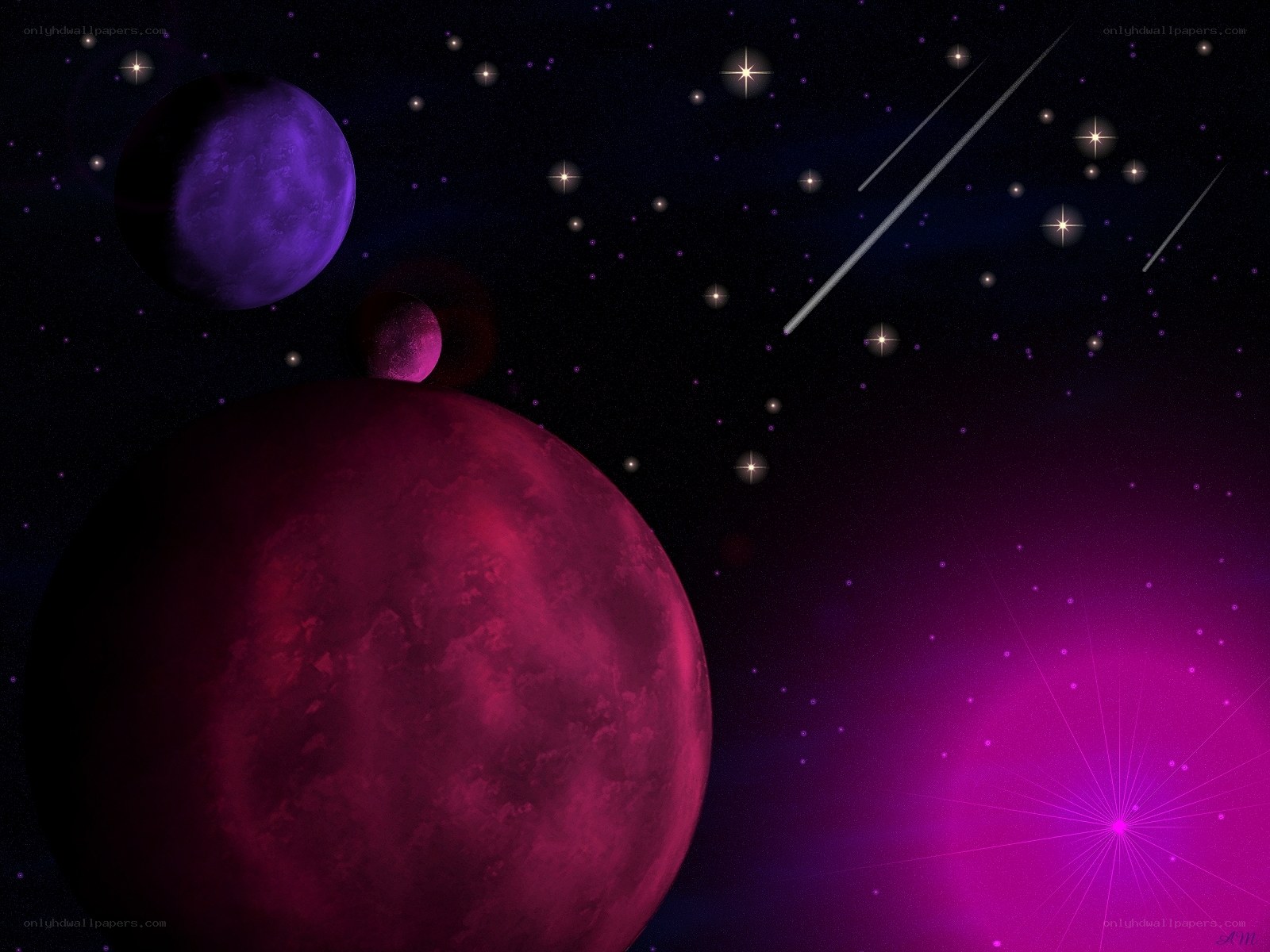 Purple planets in space