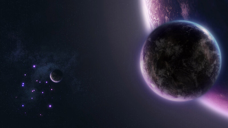 Purple planets in space