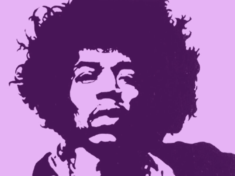 Purple portrait of Jimi Hendrix