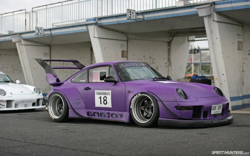 Purple race car at a track