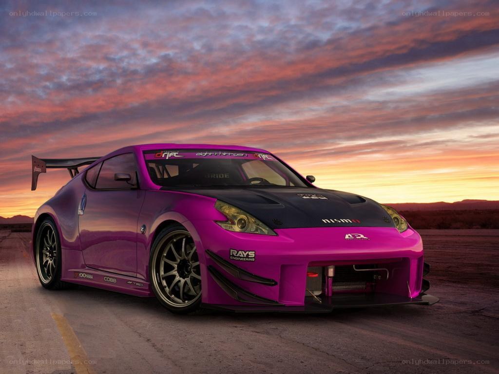 purple race car at sunset