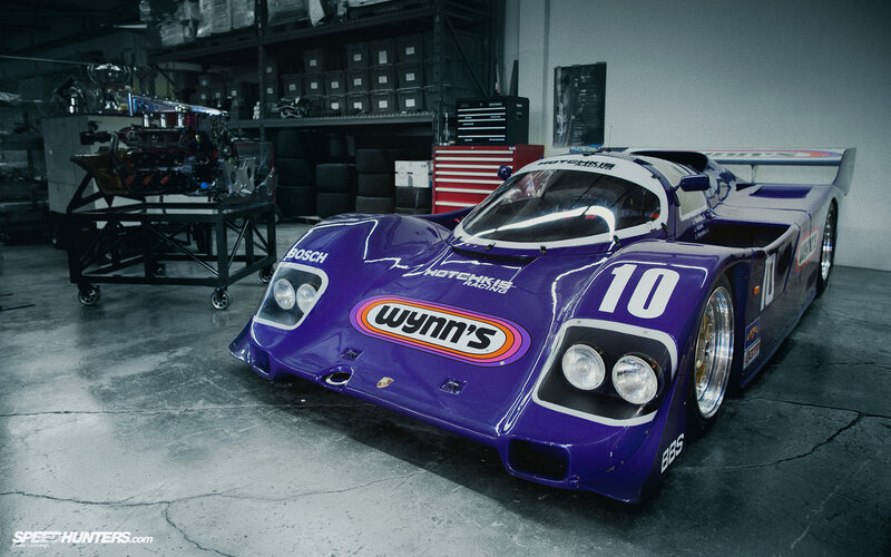 Purple race car in garage