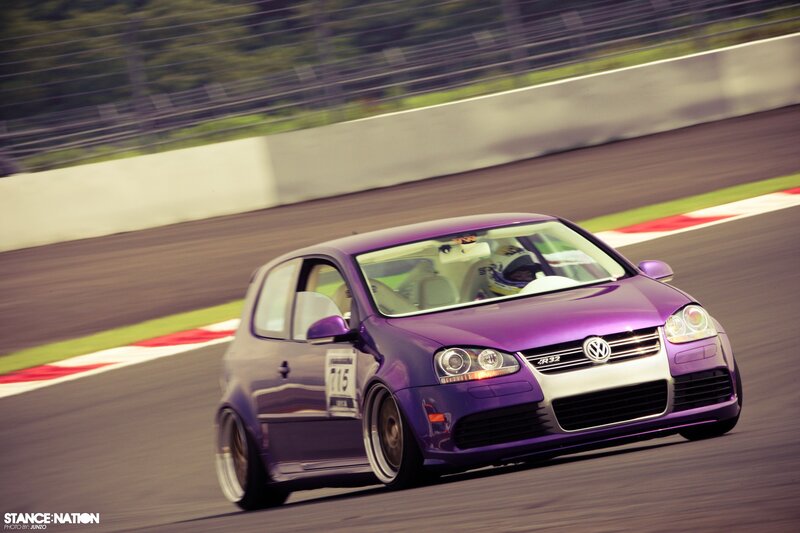 Purple race car on track