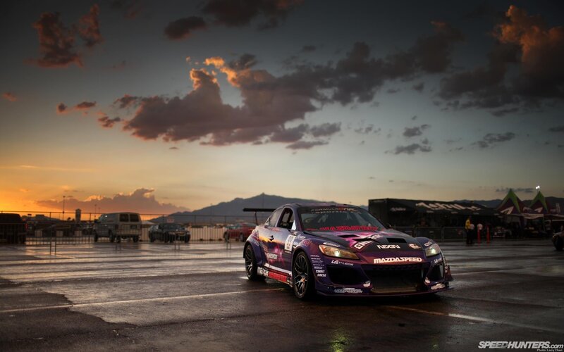 Purple Race Car on Track — Dramatic