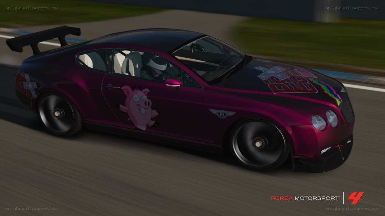purple race car with pig decal