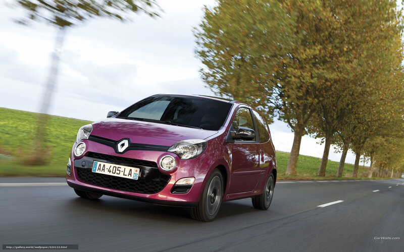 Purple Renault Twingo on a country road
