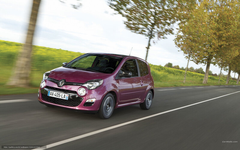 purple renault twingo on country road