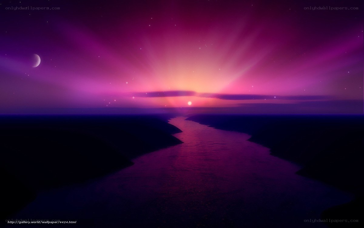Purple river at sunset