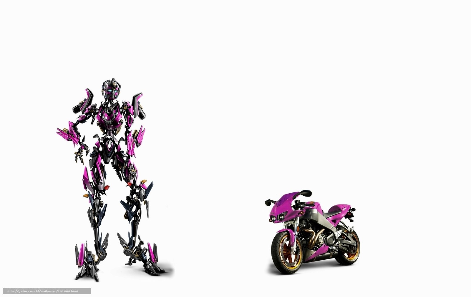 purple robot and motorcycle