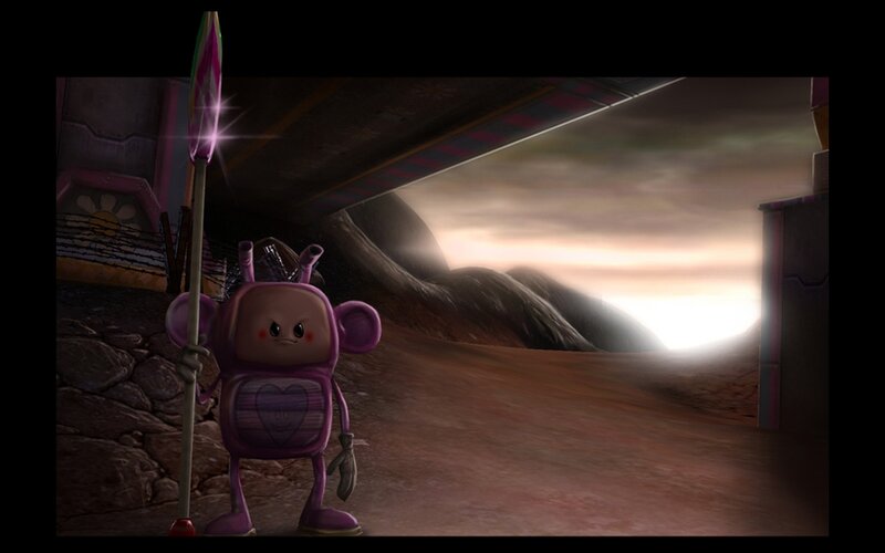 purple robot with staff