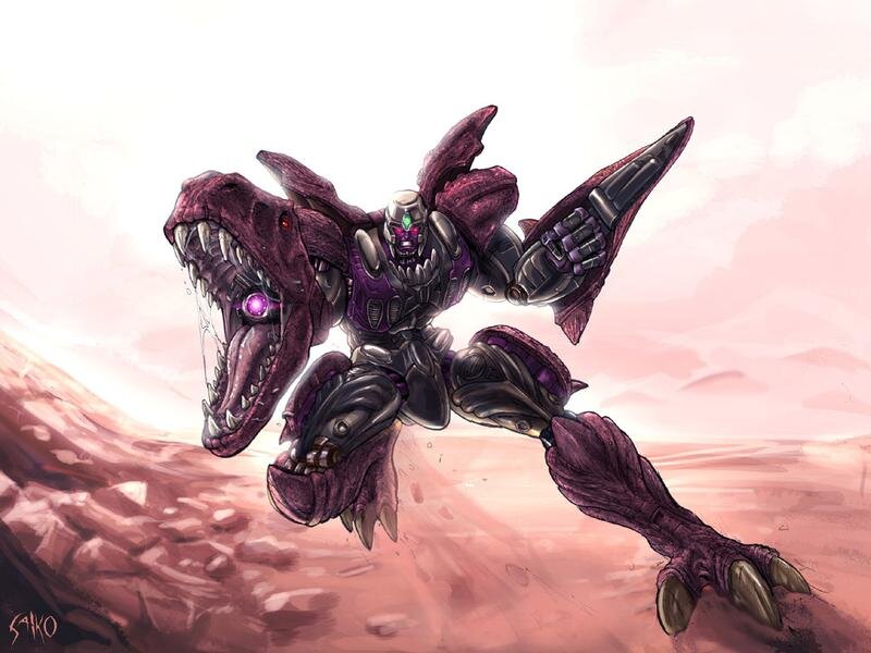 purple robotic dinosaur warrior