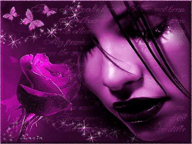 purple rose and woman's face