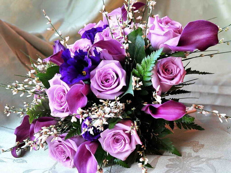 Purple Rose Bouquet — Calm, Photograph, Calla Lilies, Greenery