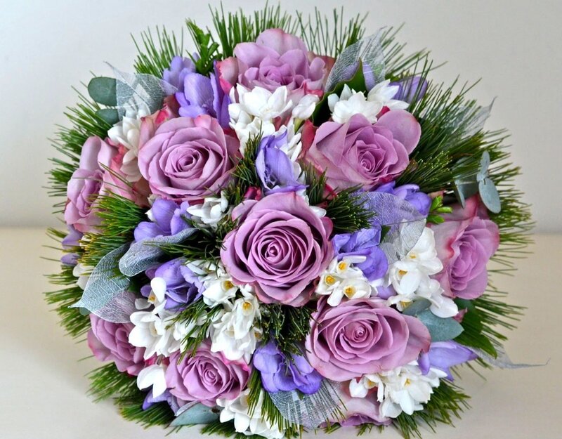 Purple Rose Bouquet — Calm, Photograph, White Flowers