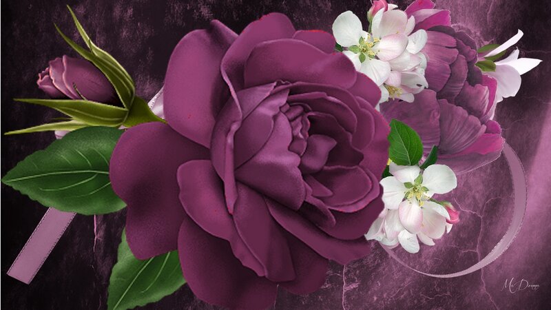 Purple Rose Bouquet — Elegant, Digital Art