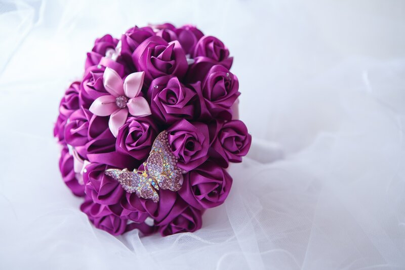Purple Rose Bouquet — Elegant, Photograph, Butterfly Brooch