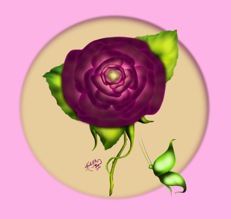 Purple Rose Flower — Pink, Calm, Digital Art