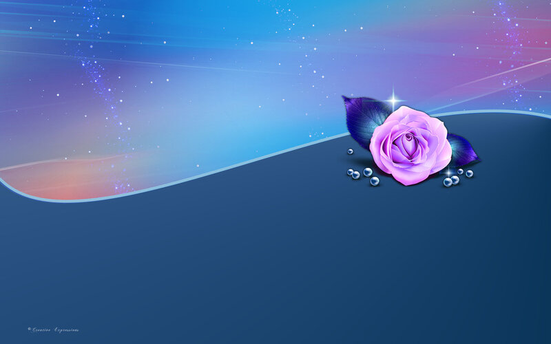 Purple Rose with Leaves — Blue