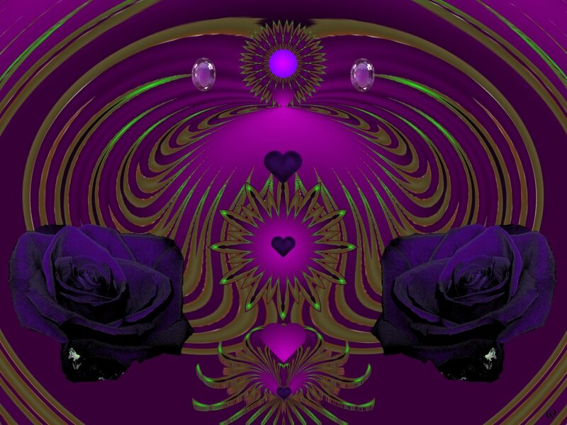 Purple Roses and Abstract Design