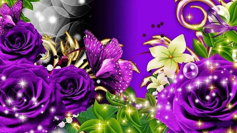 Purple Roses and Butterflies — Magical, Digital Art, Flowers