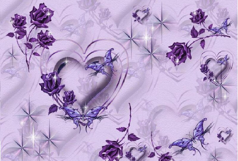 Purple Roses and Butterflies — Romantic, Digital Art, Hearts