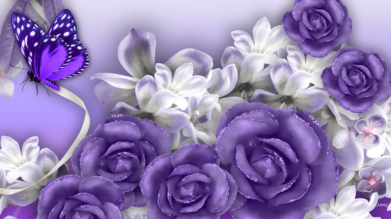 Purple Roses and Butterfly — Serene, Digital Art