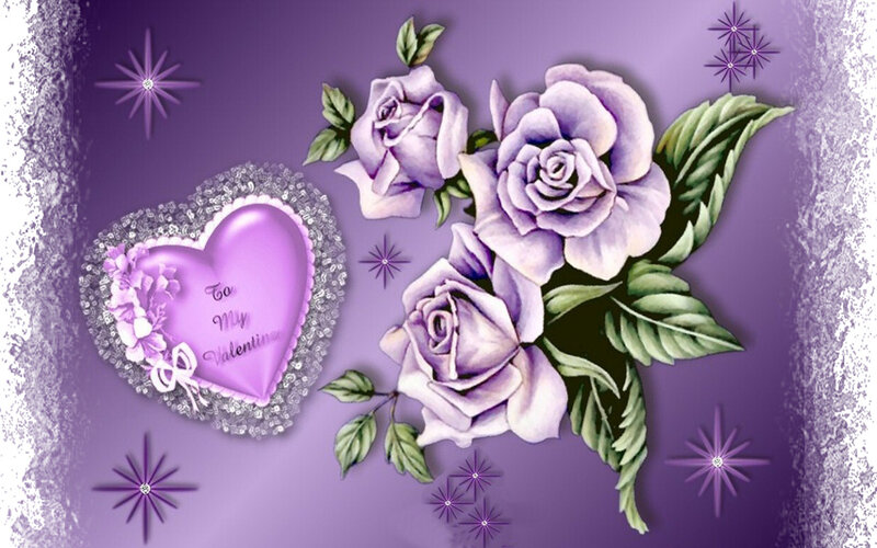Purple Roses and Heart — Romantic, Digital Art