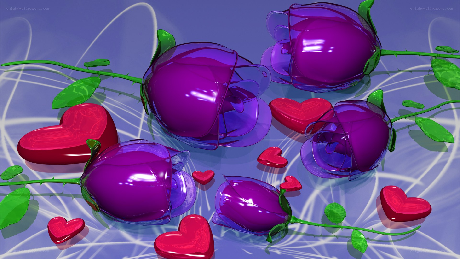 Purple roses and red hearts