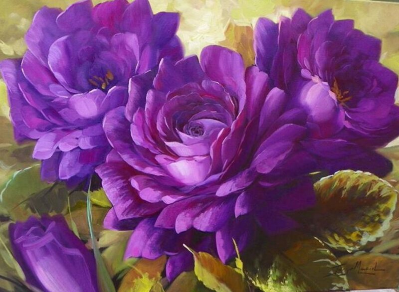 Purple Roses in Bloom — Calm, Painting