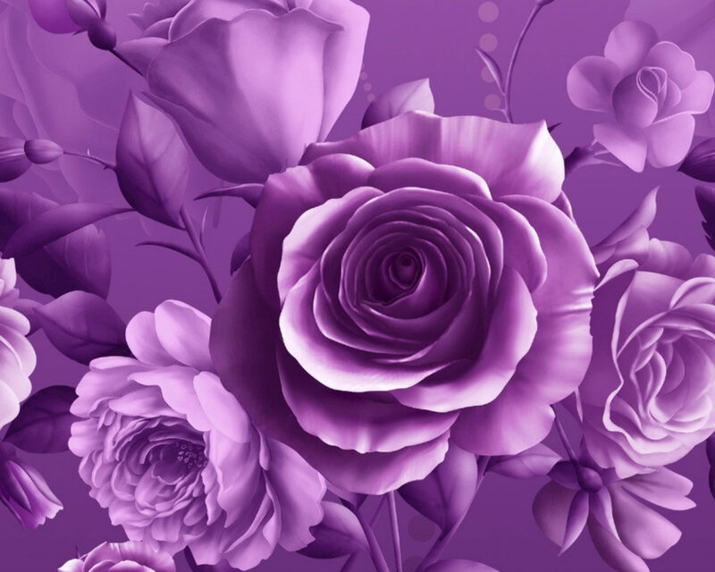 Purple Roses in Bloom — Serene, Digital Art