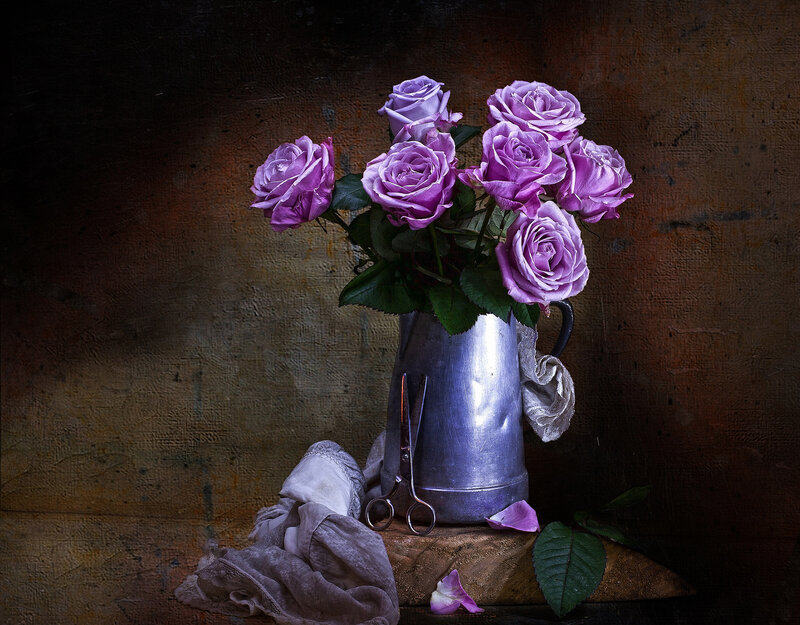 Purple Roses in Pitcher
