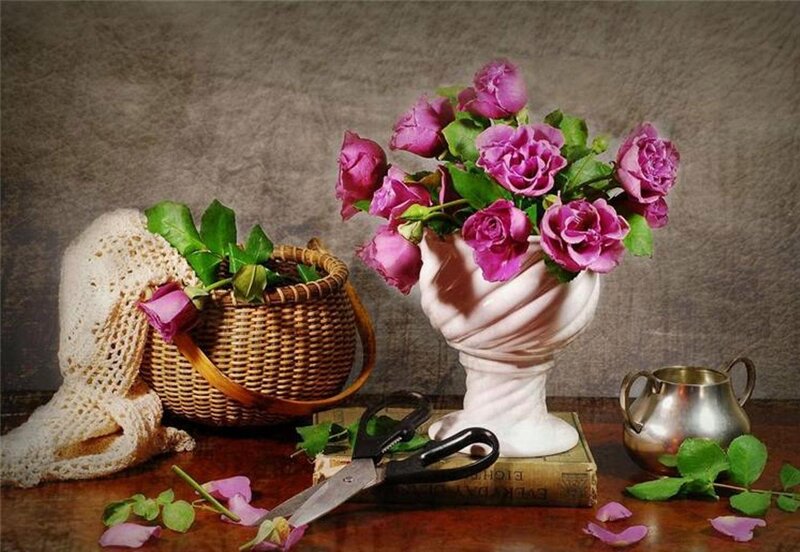 Purple Roses in Vase — Serene, Photograph