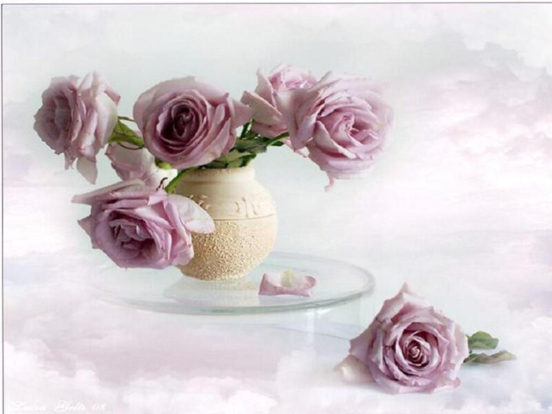 Purple Roses in Vase