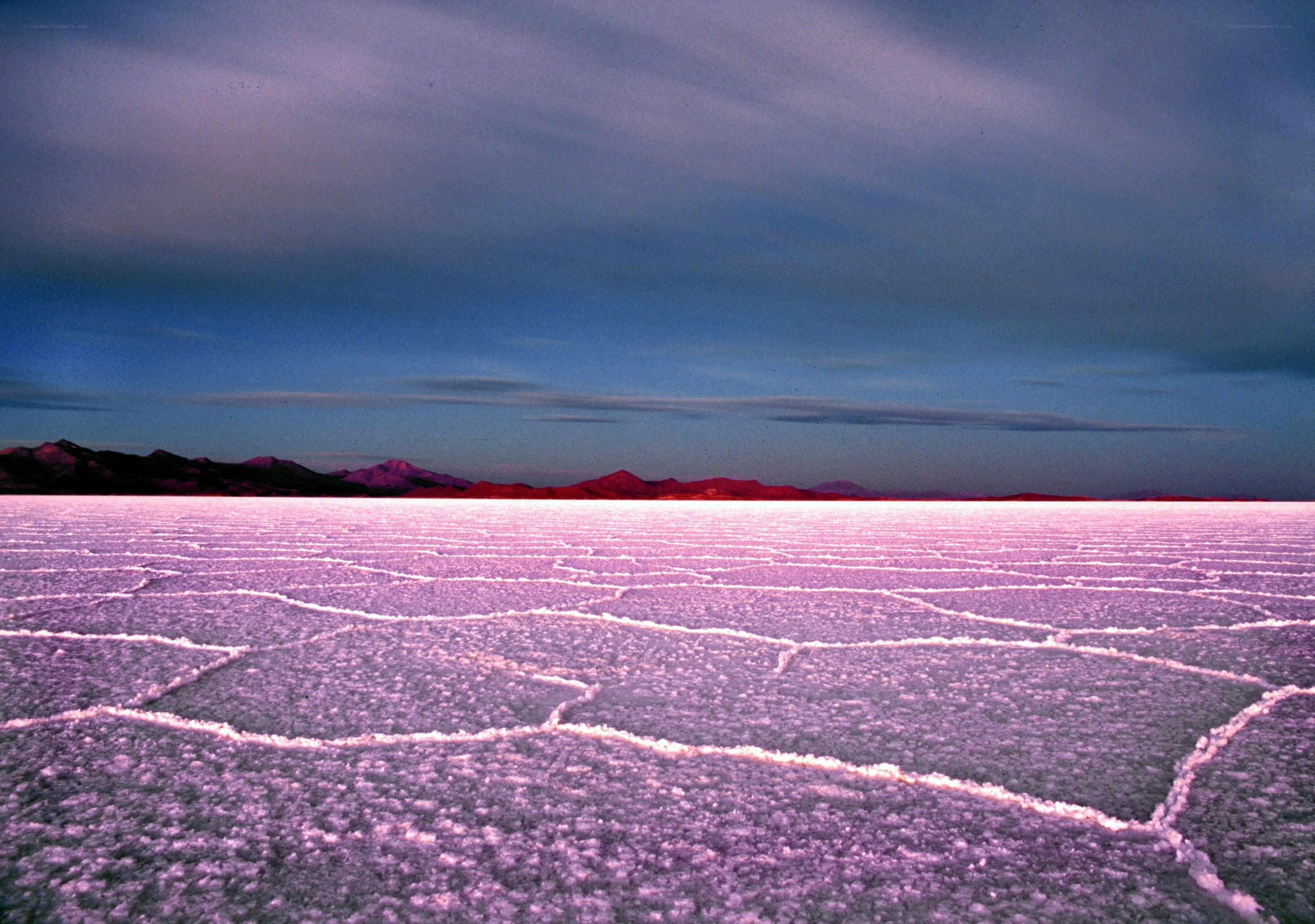Purple salt flats at dusk