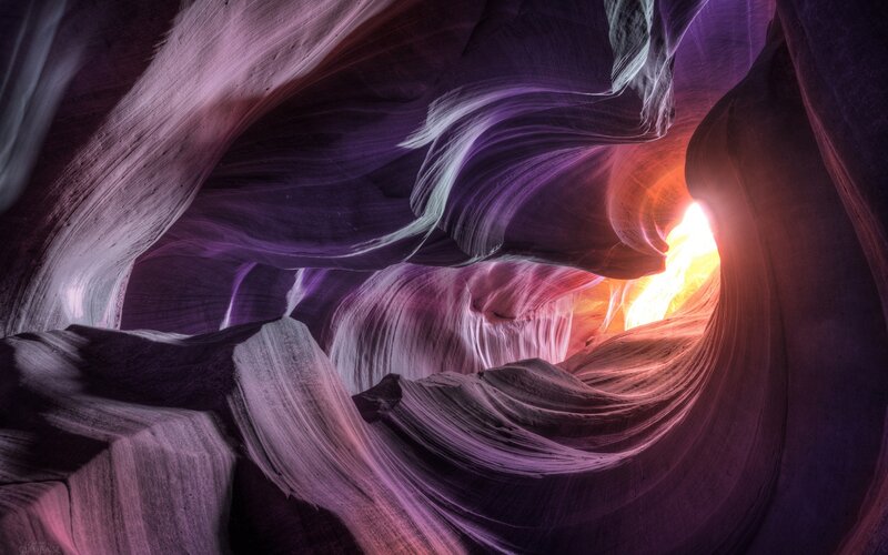 Purple Sandstone Canyon — Dramatic, Photograph, Light Beam