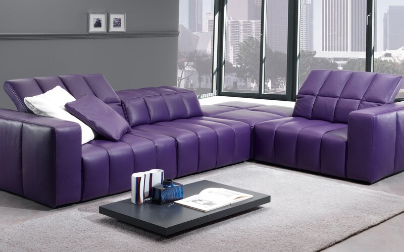 Purple sectional sofa in modern living room