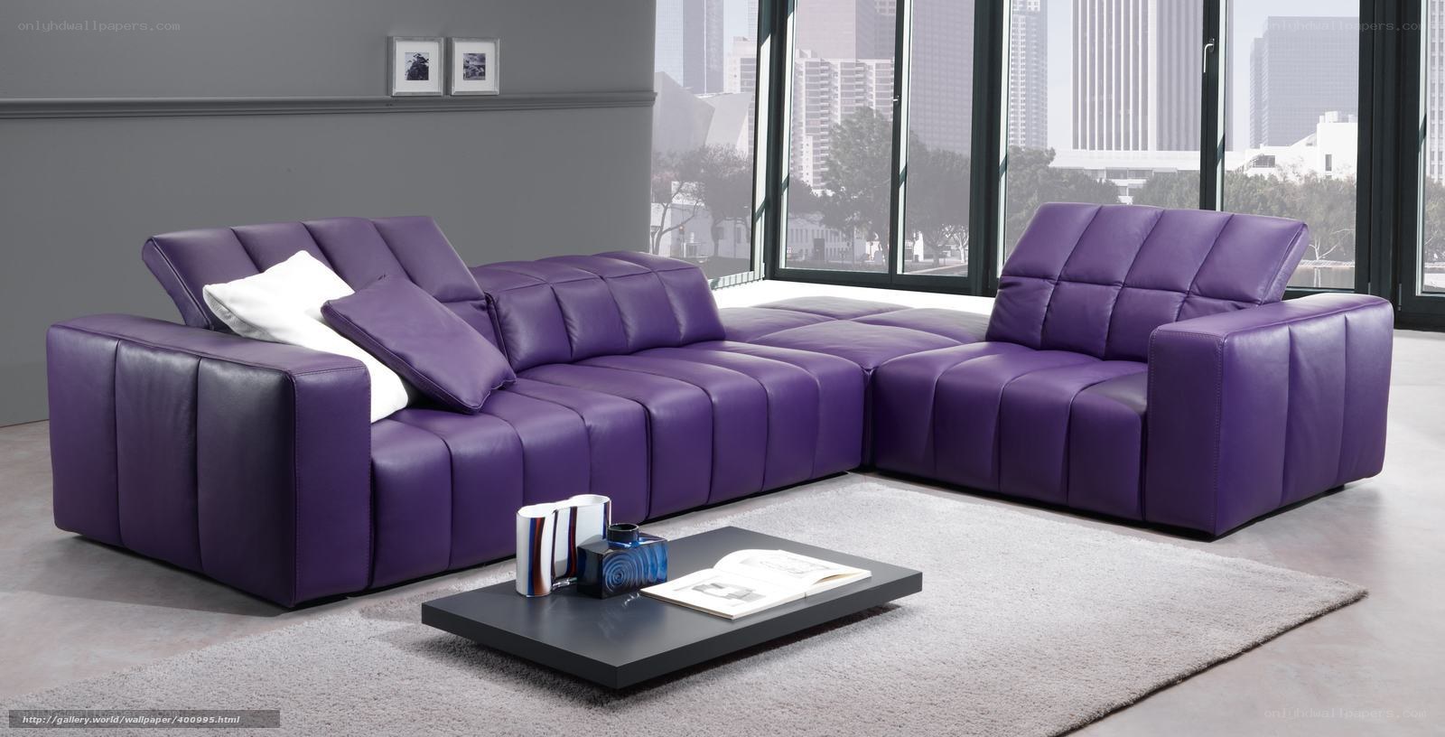 purple sectional sofa in modern living room