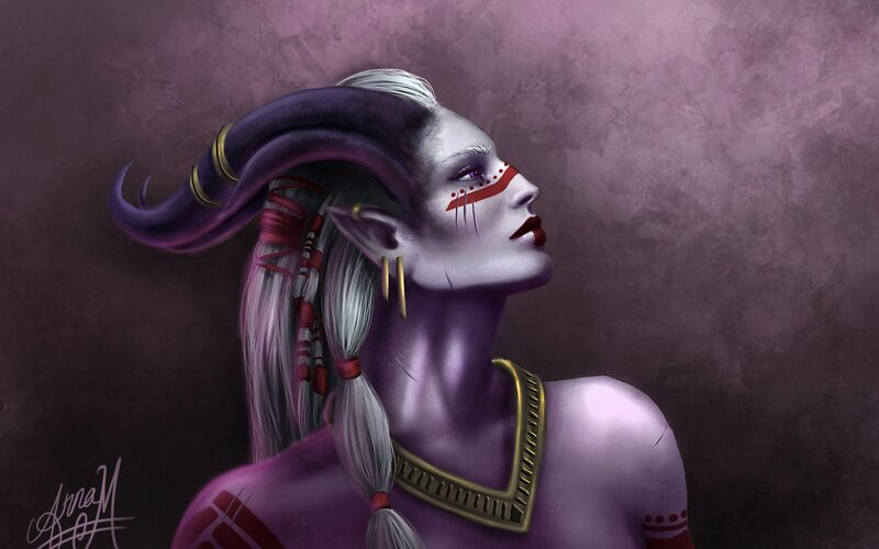 Purple-skinned Elf Woman