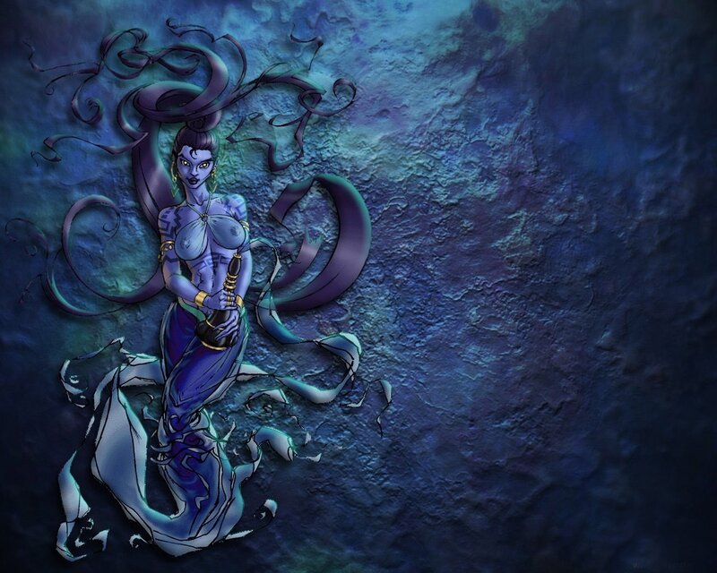 purple-skinned fantasy woman