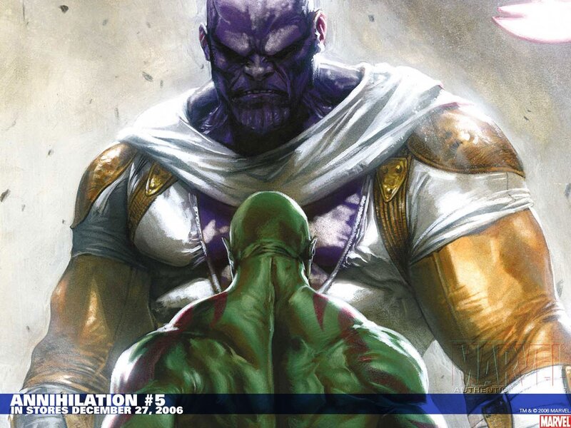 Purple-skinned Warrior Facing Green Man