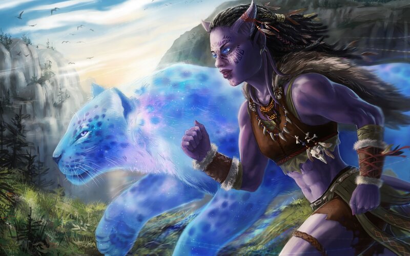 Purple-skinned Woman with Panther