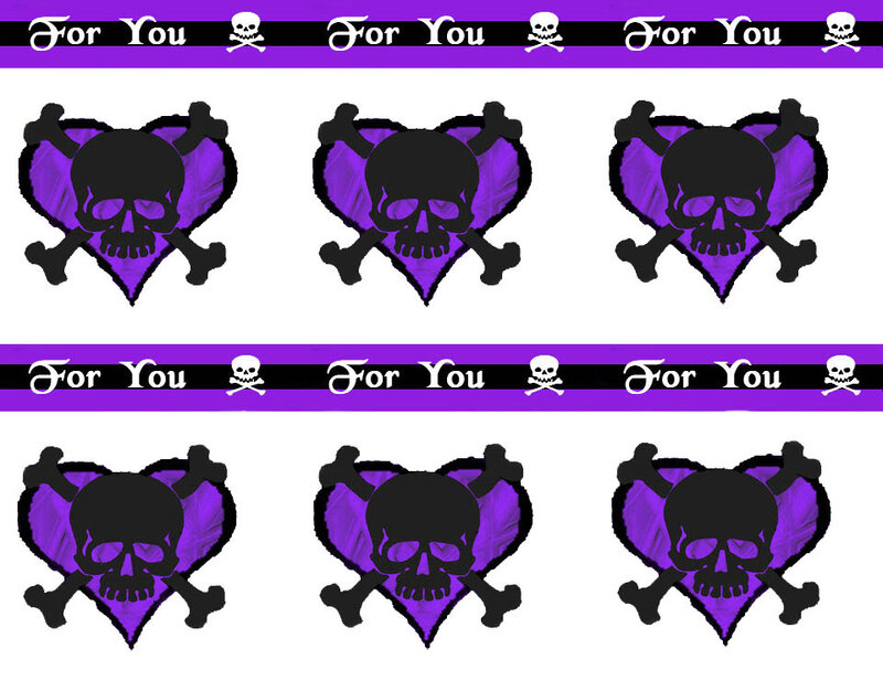 purple skull and crossbones hearts