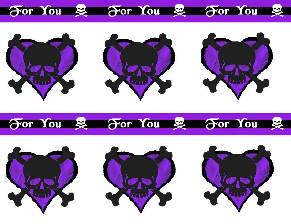 purple skull and crossbones hearts