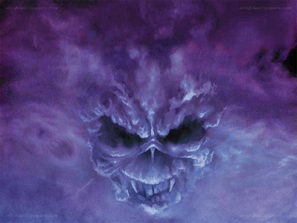 purple skull in smoke