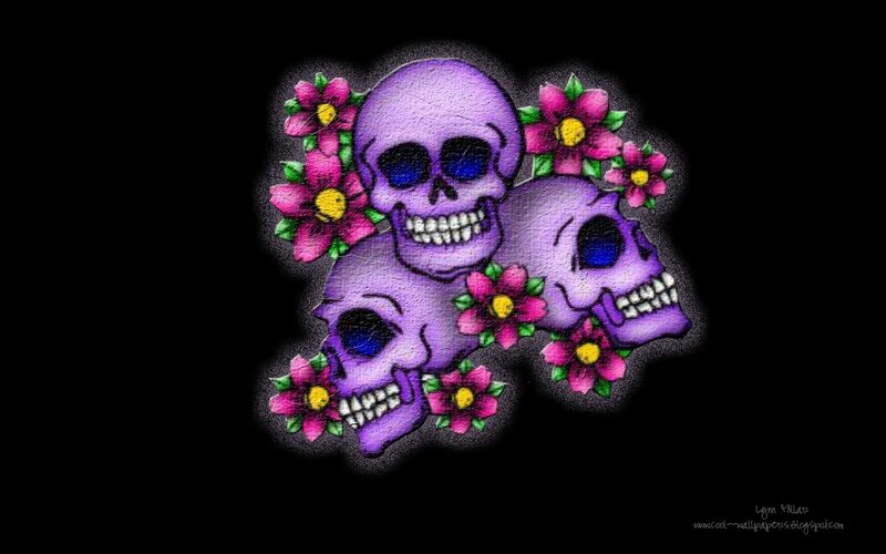 Purple Skulls with Flowers