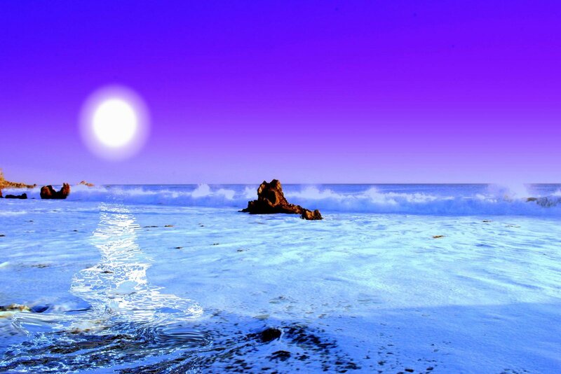 Purple sky beach scene