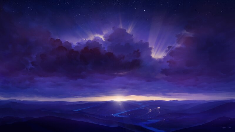 Purple Sky over Hills — Serene