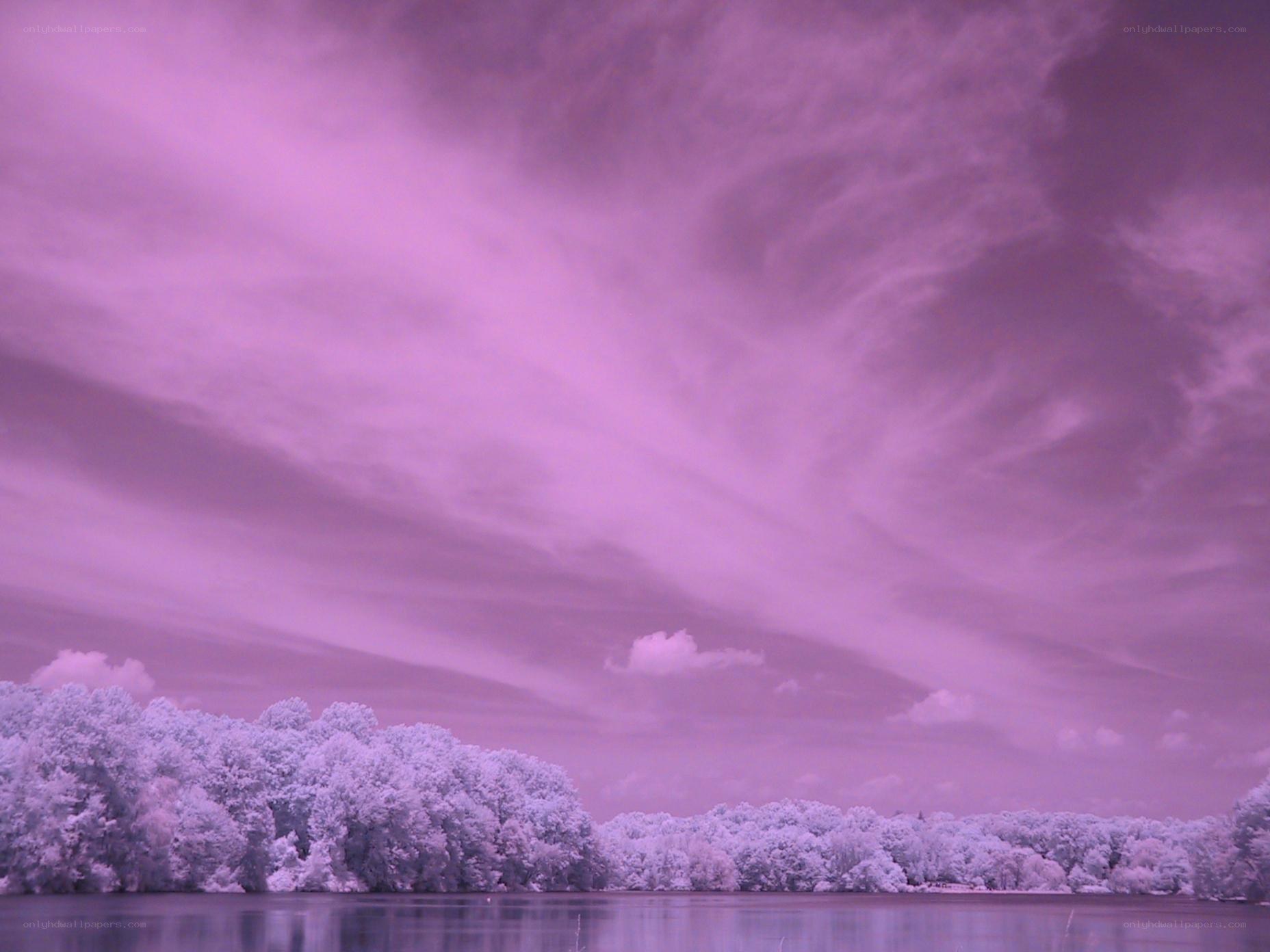 Purple sky over lake