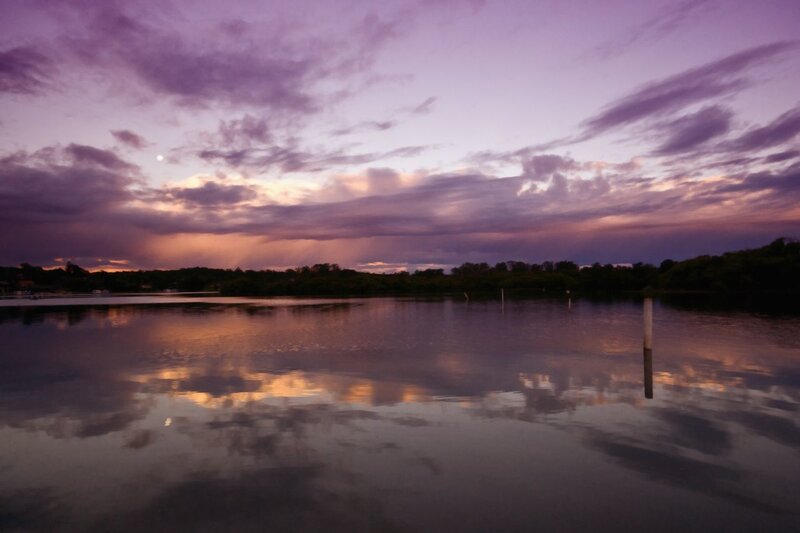 Purple Sky over Lake — Serene, Sunset
