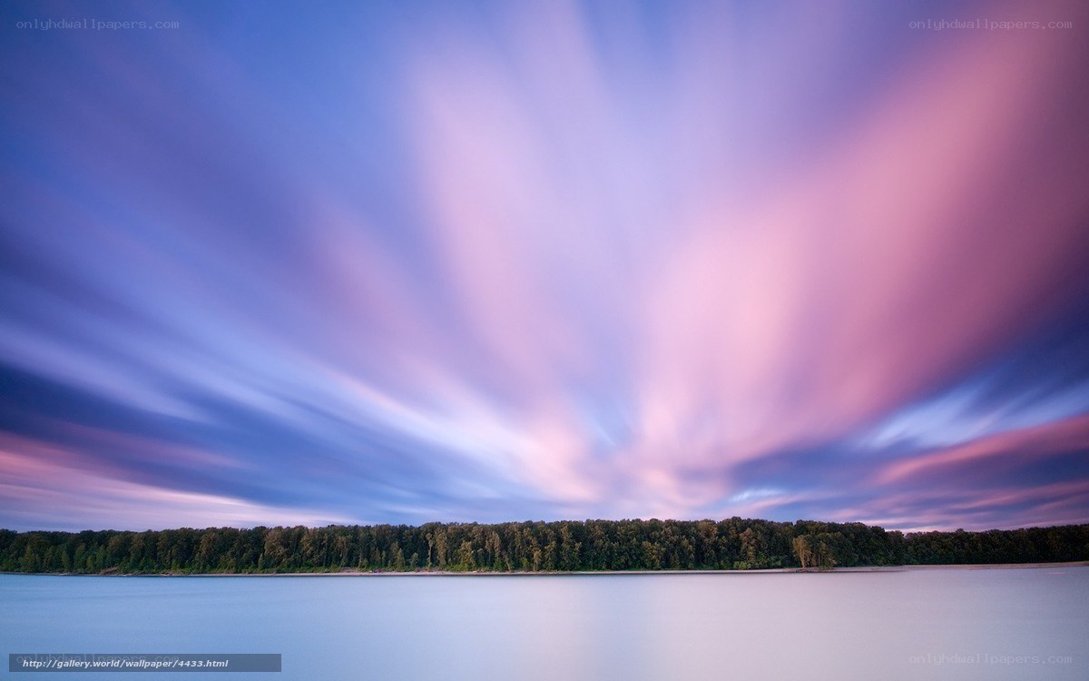 Purple sky over lake